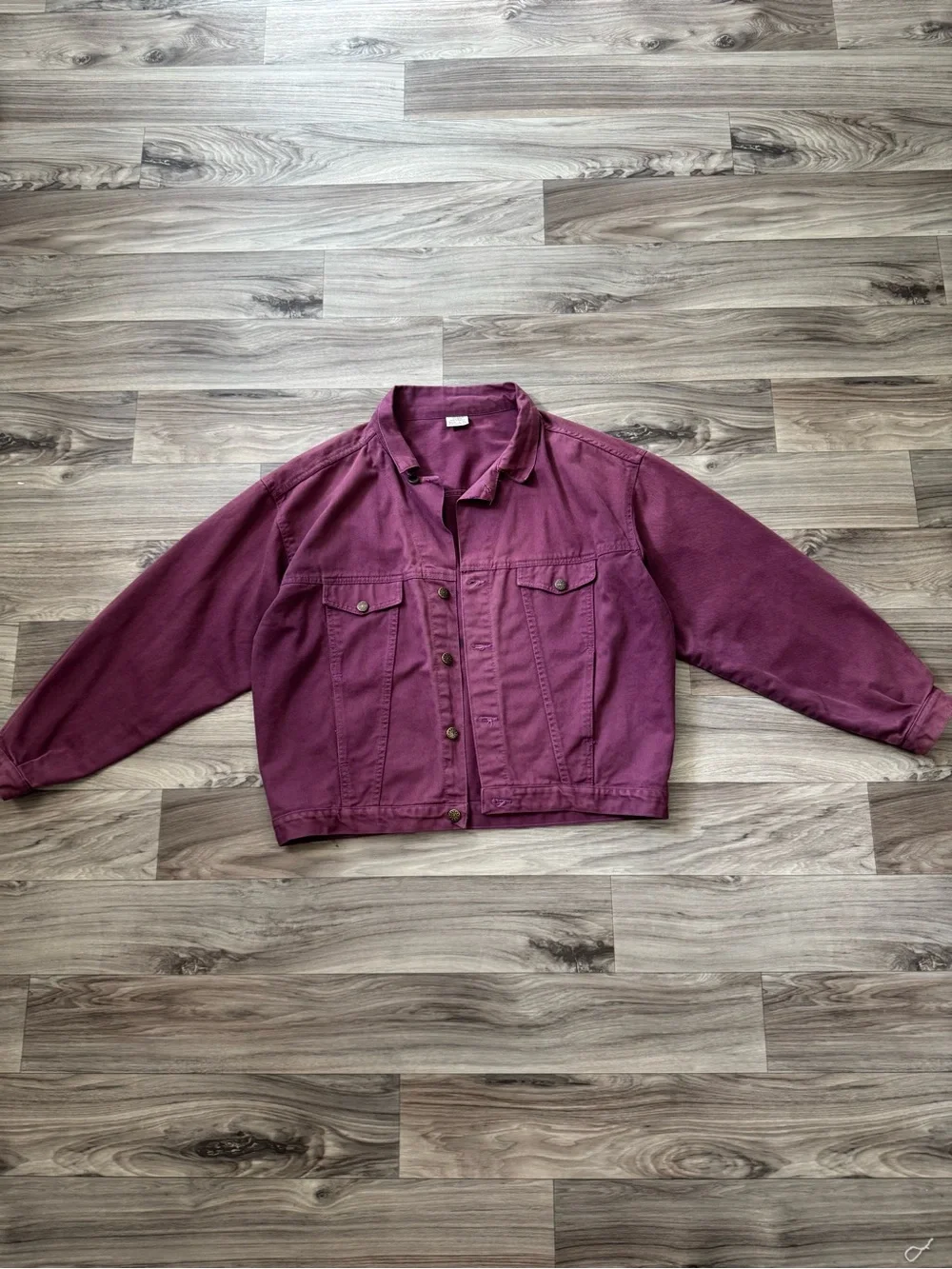 Vintage Overdyed Burgundy Purple Denim Trucker Jacket 100% Cotton Size L/XL